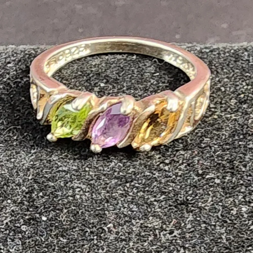 Avon Sterling Silver Multi Color Gemstone Ring - Picture 3 of 6
